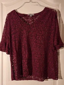 Blusa para mujer Valerie Stevens cuello en V red roja vestida talla grande 1X Boho - Imagen 1 de 4