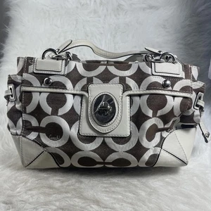 CoachCoach Op Art Satchel Shoulder Bag with Dust Bag - Brown & White - Picture 1 of 9
