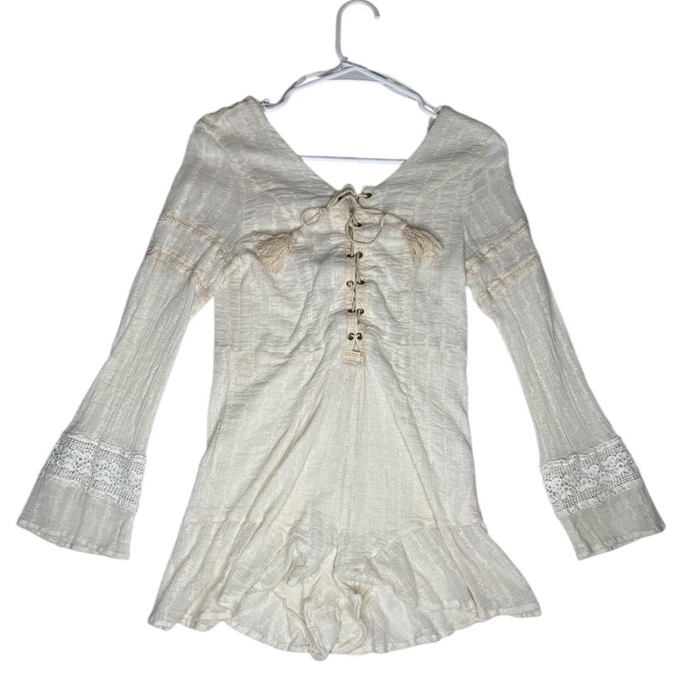 SOMEDAYS LOVIN Crochet Borlas Bordadas Anthropologie Mameluco con Cordones Talla S Foto 1 de 4