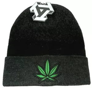 Marijuana Leaf Skull Cap 420 Weed Cuff Beanie Winter Hat Cuffed Black New - Picture 1 of 2
