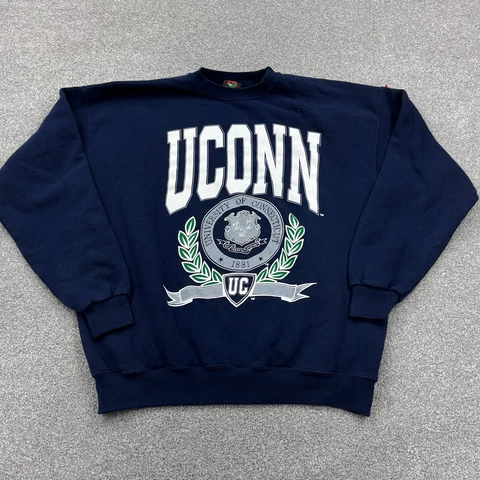 Vintage UConn Huskies Sweatshirt Men XL Blue Crew Neck Sweater USA Made 90s 80s Cover