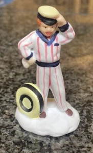 Vintage Gas Station Attendant Striped Uniform Tire Porcelain Village Figurine - Picture 1 of 7