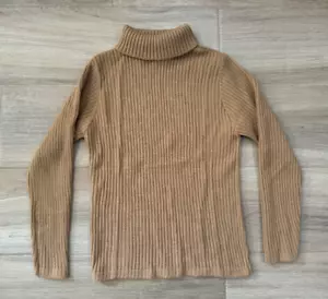 Vintage 80s Women's Acrylic Sweater FITS XS Brown Golden Glow Turtleneck Knit - Picture 1 of 13