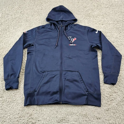Houston Texans Hoodie Mens Large Blue Full Zip NFL Nike On Field Dri-Fit Pockets Cover
