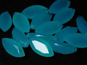 4 Pcs Hydro Aqua Chalcedony Top Front To Back Drilled Marquis Cut Beads 20x10MM - Picture 1 of 6