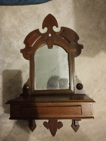 Antique Walnut Shaving Wall Mirror with Box Cover