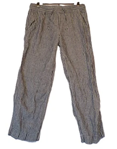LL Bean SIZE 10 Womens Drawstring Lounge Pants Blue White Stripes 100% Linen - Picture 1 of 9