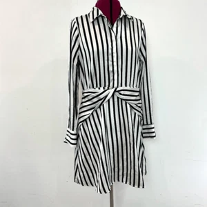Line & Dot Margo Dress Black White Striped Dress Large Tigt Waist - Picture 1 of 14