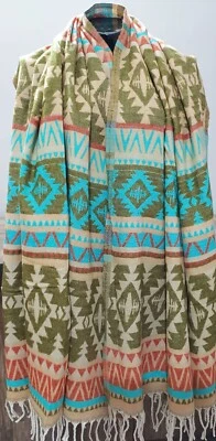 Hand Woven Himalayan Shawl Long Throw Reversible blanket multicolor unisex wrap - Image 1 of 4