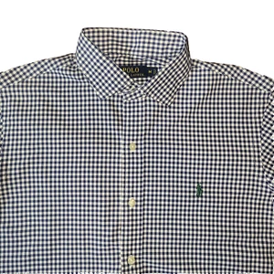 Polo Ralph Lauren Shirt Mens Medium LS Blue Gingham Button Up Green Pony - Picture 1 of 24