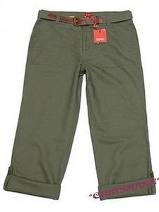 Esprit capri pants with belt size 36 NEW 7/8 women's khaki roll-out linen linen - Picture 1 of 1