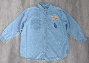 Vintage Women's Disney Winnie the Pooh Embroidered Denim Button Up Shirt Size XL - Picture 1 of 2