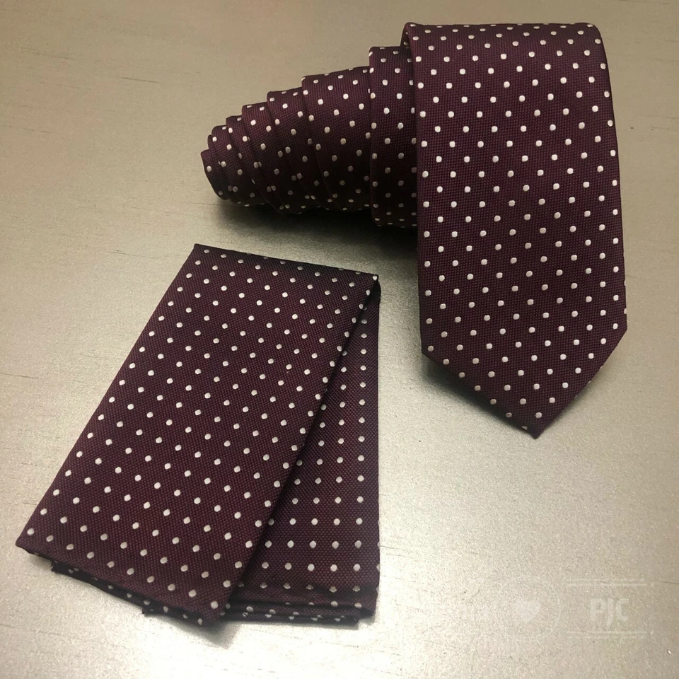 Mini juego de corbata y pañuelo de 2,75" ajustado para hombre con lunares FIESTA BODA PROM Foto 1 de 1