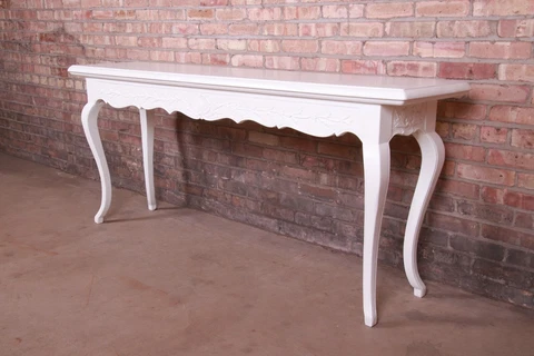 Italian Provincial White Lacquered Console or Sofa Table, Newly Refinished Cover