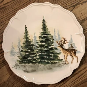 MAXCERA Winter Forest Deer Scenic Scalloped SERVING PLATTER Wall Decor B - Picture 1 of 3