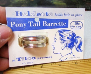 Pasador Holdette Cola de Pony 1950 vintage, NUEVO en tarjeta de exhibición azul original - Imagen 1 de 2