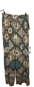 new look Women's Boho Pants With Stretch Pull String Waist White Paisley NWT - Picture 1 of 8