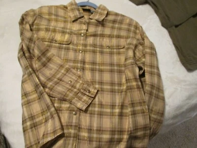 Liz Wear Size M Gold Plaid Metallic LS Cowgirl Shirt 46"x 29" EUC NICE! Rodeo - Image 1 of 4