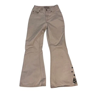 Lee Pipes Girls Khaki Flare Jeans Size 14R Y2K Style Retro 2000s Denim Pants - Picture 1 of 10