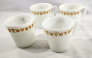 Pyrex Set of 4 VTG Golden Butterfly D Handle Coffee Tea Glass Mug Cups White - Picture 1 of 7