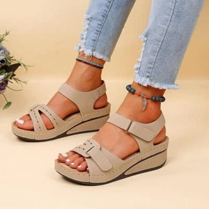 Womens Summer Orthopedic Wedge Sandals Walking Slingback Flat Casual Shoes Size - Picture 1 of 16