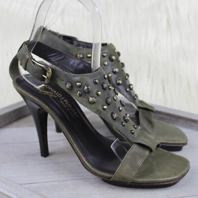 Donald J Pliner Nekita Cuero Tachonado Sandalias Tacones Verde Bronce Italia Talla 6 M Foto 1 de 4