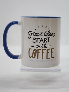 Great Ideas Start With Coffee 12oz Coffee Mug Kickstart w/ Coffee White and Blue - Picture 1 of 3