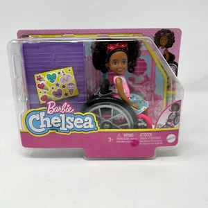 Barbie Chelsea Doll Curly Brown Hair Sunglasses Wheelchair and Ramp Stickers New - Picture 1 of 9