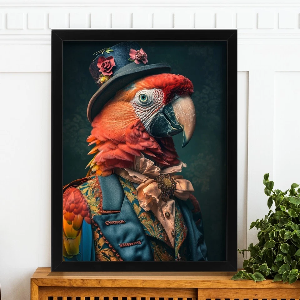 Dapper Parrot Portrait Vintage Bird Portrait Circus Parrot Wall Art Retro 1920s - Image 1 of 1