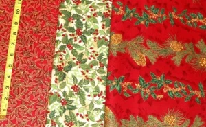 FABRIC - HOFFMAN INTERNATIONAL PINE CONES & HOLLY LOT OF 3 - COTTON 1.86 YDS NEW - Picture 1 of 1