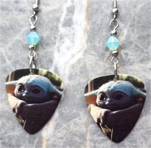 Star Wars The Mandalorian - The Child Guitar Pick Earrings with Swarovskis - Picture 1 of 4