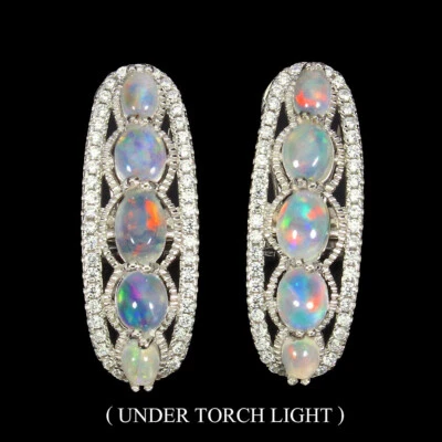 925 Sterling Silver Earrings Oval Fire Opal 6x4mm Natural Gemstone Jewelry - Image 1 of 4