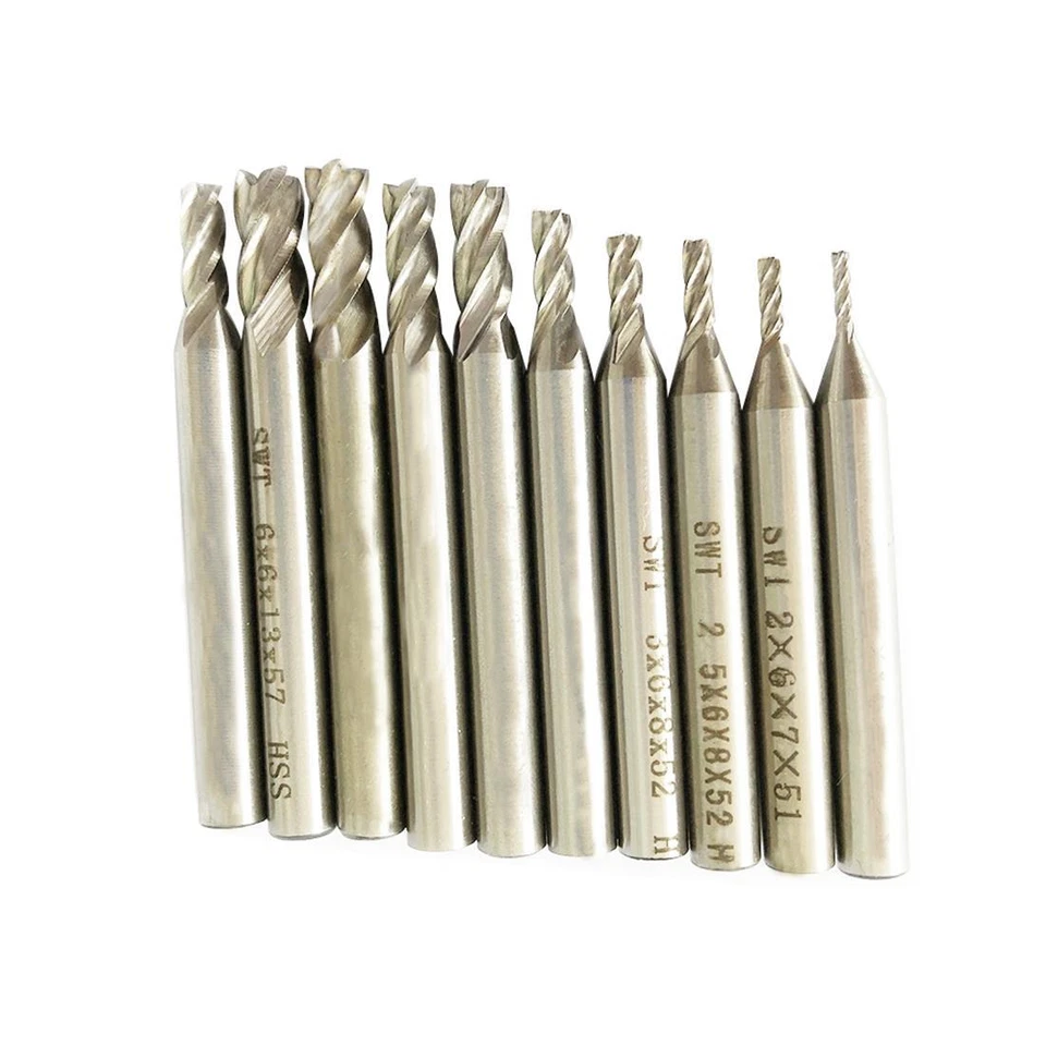 10Pcs/set 1.5-6mm HSS Straight Shank 4 Flute Cutter End Mill CNC Drill Bit Tool - Image 1 of 4