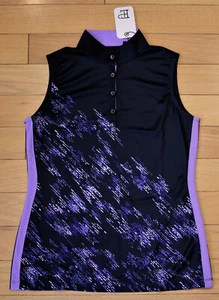 NWT EPNY Womens Sleeveless Mock Neck Golf Shirt-Small Ret@$80 BLACK/PURPLE - Picture 1 of 4