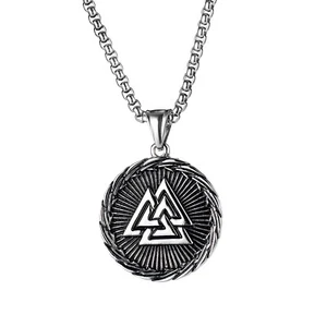 Mens Vintage Viking Talisman Valknut Pendant Necklace Stainless Steel Men - Picture 1 of 5