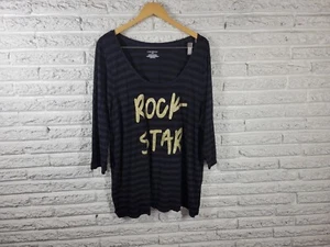 Lane Bryant Womens Top 26 28 Plus Tee 3/4 Sleeve Cotton Black Rock Star Glitter - Picture 1 of 8