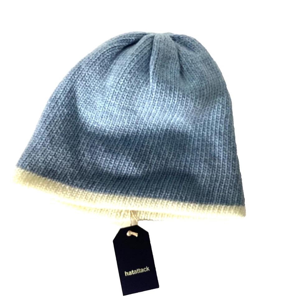 NUEVO CON ETIQUETAS HATATTACK MUJER TALLA ÚNICA REVERSIBLE PUNTA GORRO DENIM MARFIL MEZCLA DE LANA Foto 1 de 4