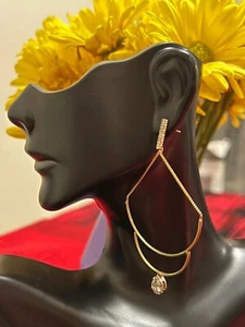 CHANDELIER EARRINGS WITH CRYSTALS COVERED WITH 18K GOLD FROM BRAZIL - Picture 1 of 2
