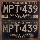 1979 Michigan License Plate MPT-439 Great Lake State Set Pair