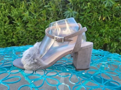 Charles David 凉鞋灰色麂皮绒绑带高跟鞋带人造毛皮装饰女式 10 码 — 第 1/4 张图片