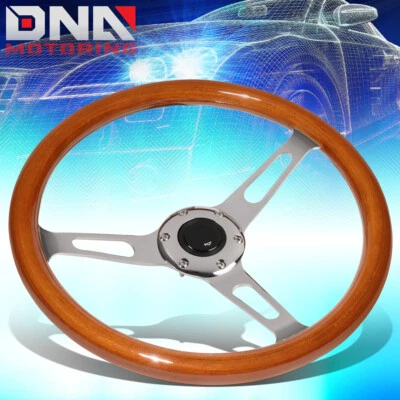 35CM 2"DEEP DISH STAINLESS STEEL SPOKES 6-HOLE CLASSIC WOOD GRAIN STEERING WHEEL - Imagem 1 de 4