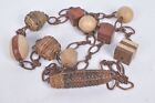 LARGE NECKLACE LADIES SQUARES BALLS WOODEN  BEADS COPPER LINK CHAIN SHAMANIC b8