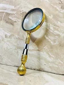 Antique Brass Magnifying Glass Map Reading Magnifier Handle & Mother of Pearl - Picture 1 of 9