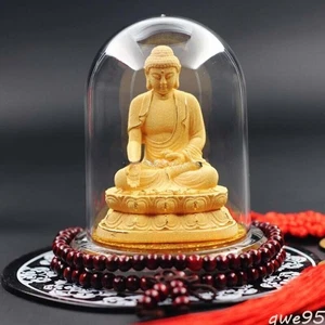 3.7" Buddhism Automobile Golden Shakyamuni Tathagata Buddha Statue Ornaments - Picture 1 of 11