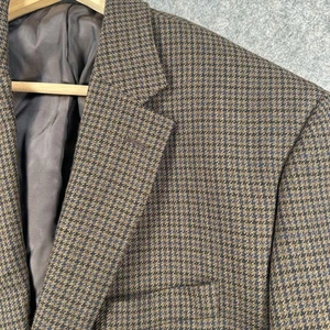 Chaps Blazer Mens 42 Long Brown Wool Houndstooth Sport Coat Jacket Classic - Picture 1 of 22