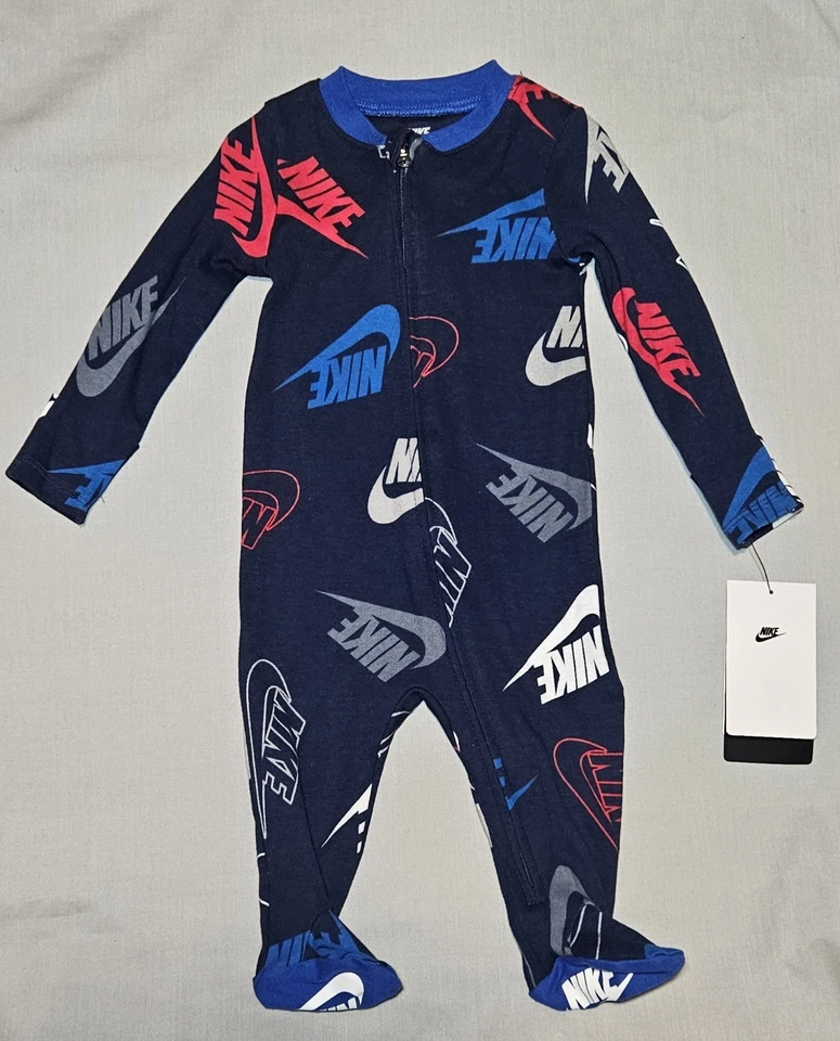 Nike Baby Boys Girls One Piece Zip Footed Coverall Navy Blue 6M