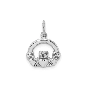 14k White Gold Claddagh Pendant Irish Celtic Heart Crown Hands Heritage Necklace - Picture 1 of 6