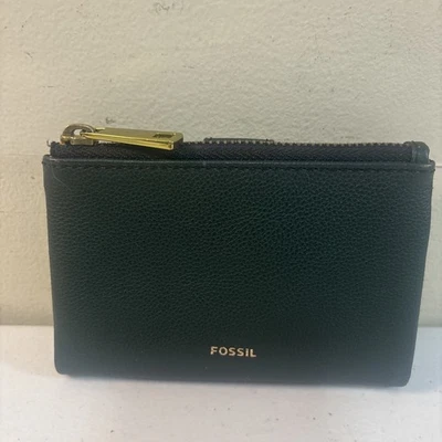 Cartera monedero de cuero granulado verde piel de vaca genuina fósil Foto 1 de 4