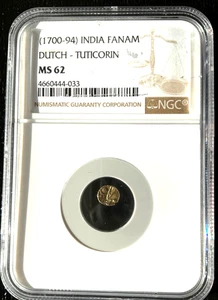 1700 - 1794 Indien Gold Fanam Münze, Dutch-Tuticorin, NGC MS 62, 033 - Bild 1 von 2