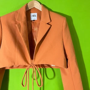 Zara Blazer Women's Medium Orange Cropped Preppy City Academia Career - Picture 1 of 5